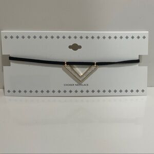 Black Choker Necklace with Gold and White Pendant